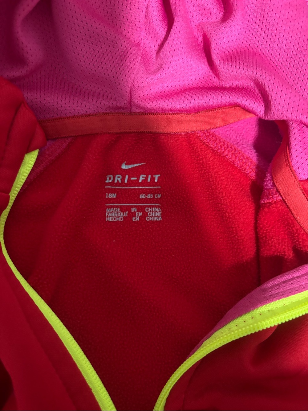 Nike Red & Pink Hooded Zip Jacket with Neon Yellow Trim - Picture 5 of 6